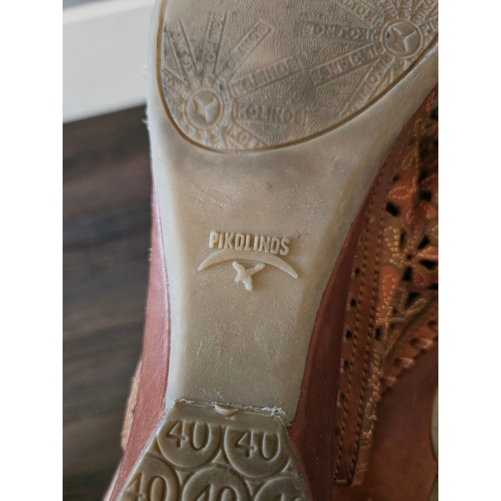 PIKOLINOS Leather Daisy Cutout Scalloped Mules Artisan Boho Cottagecore - Sz 40 - Picture 11 of 12